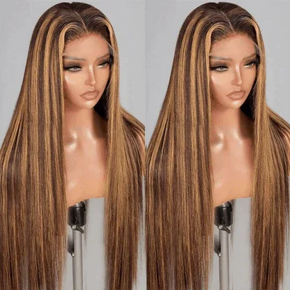 13X4 Frontal #P4-27 Hilight Silky Straight Indian Human Hair Wig For Black Women Factory Wholesale Cheap Wig