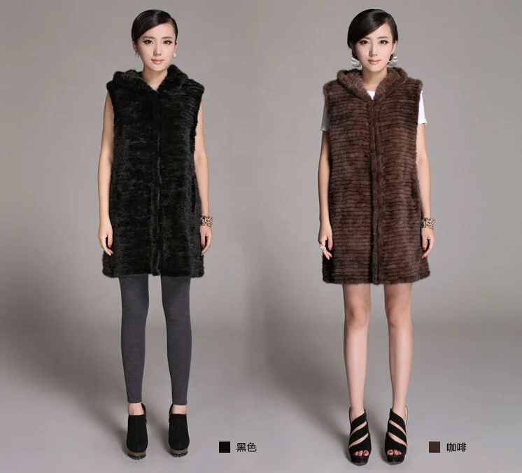 
Top quality 100% real mink fur long vest with hood  (60366859522)