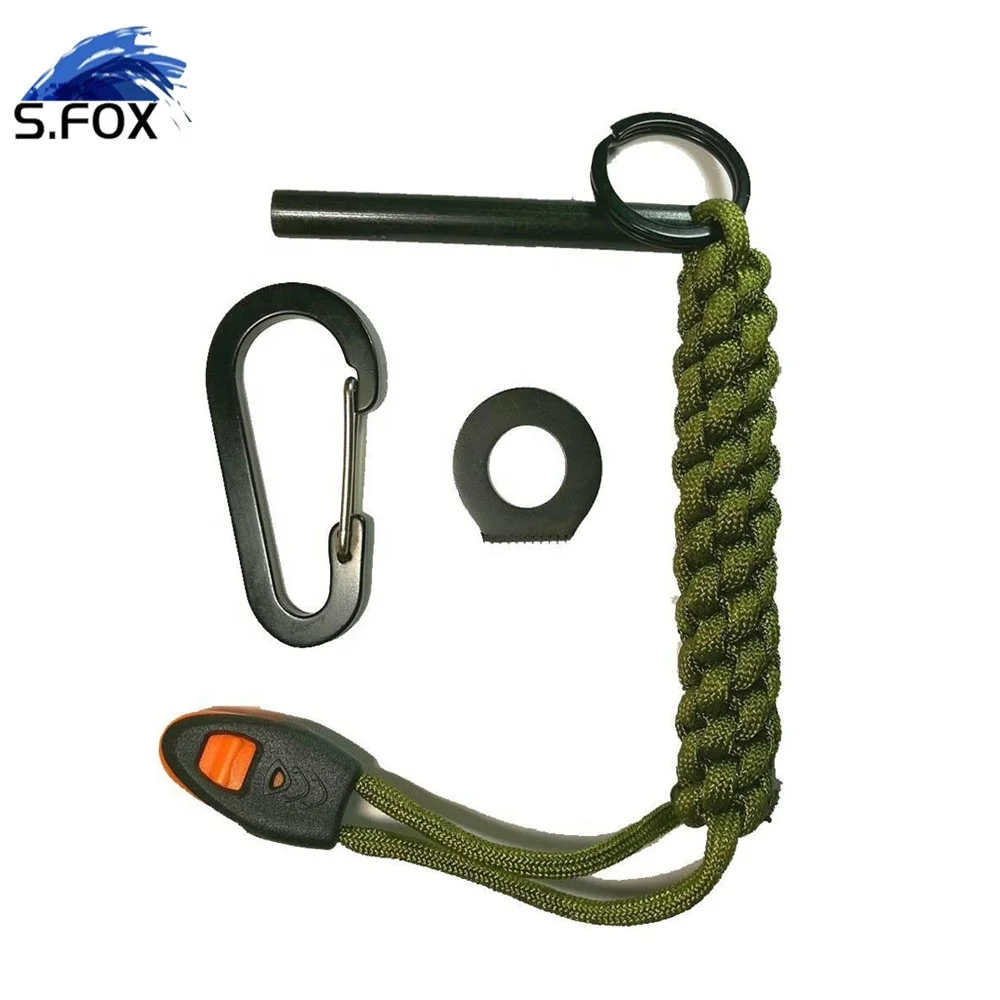 1/2x5 inch fire starter flint emergency ferrocerium survival tool fire starter with weave parachute cord