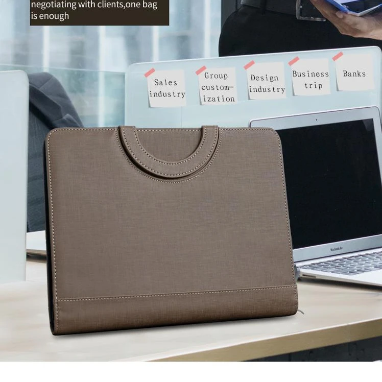 Custom Leather Zip Binder designer portfolio Padfolio With handle for Office School Supply