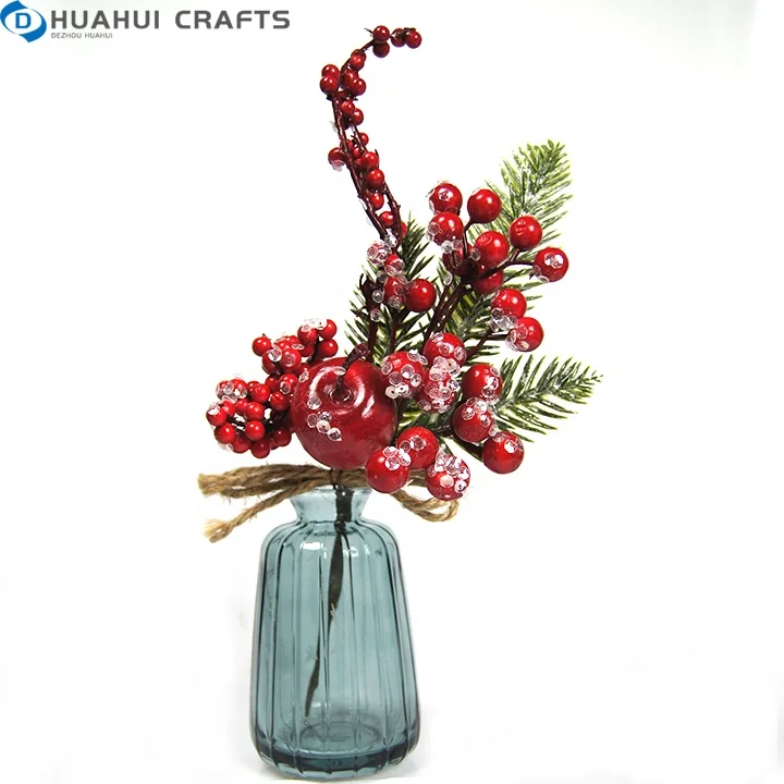 Coshinerose Christmas Tree Garland Ornaments Floral Red Berries Pick Glitter Spray Branches Picks Gift Decoration