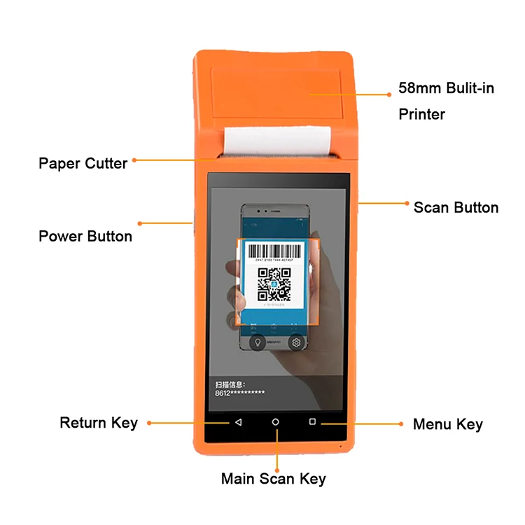 5.5 inch capacitive touch mini pc windows and android handheld POS system thermal printer scanner NFC 3G cheap price android POS