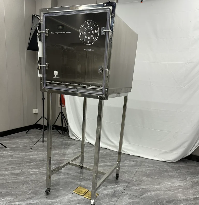 YISHANGHE Veterinary Basic Simple Dog Cat Animal Brake wheels Pet vet hospital clinic 1 Door Stainless steel Oxygen Chamber Cage
