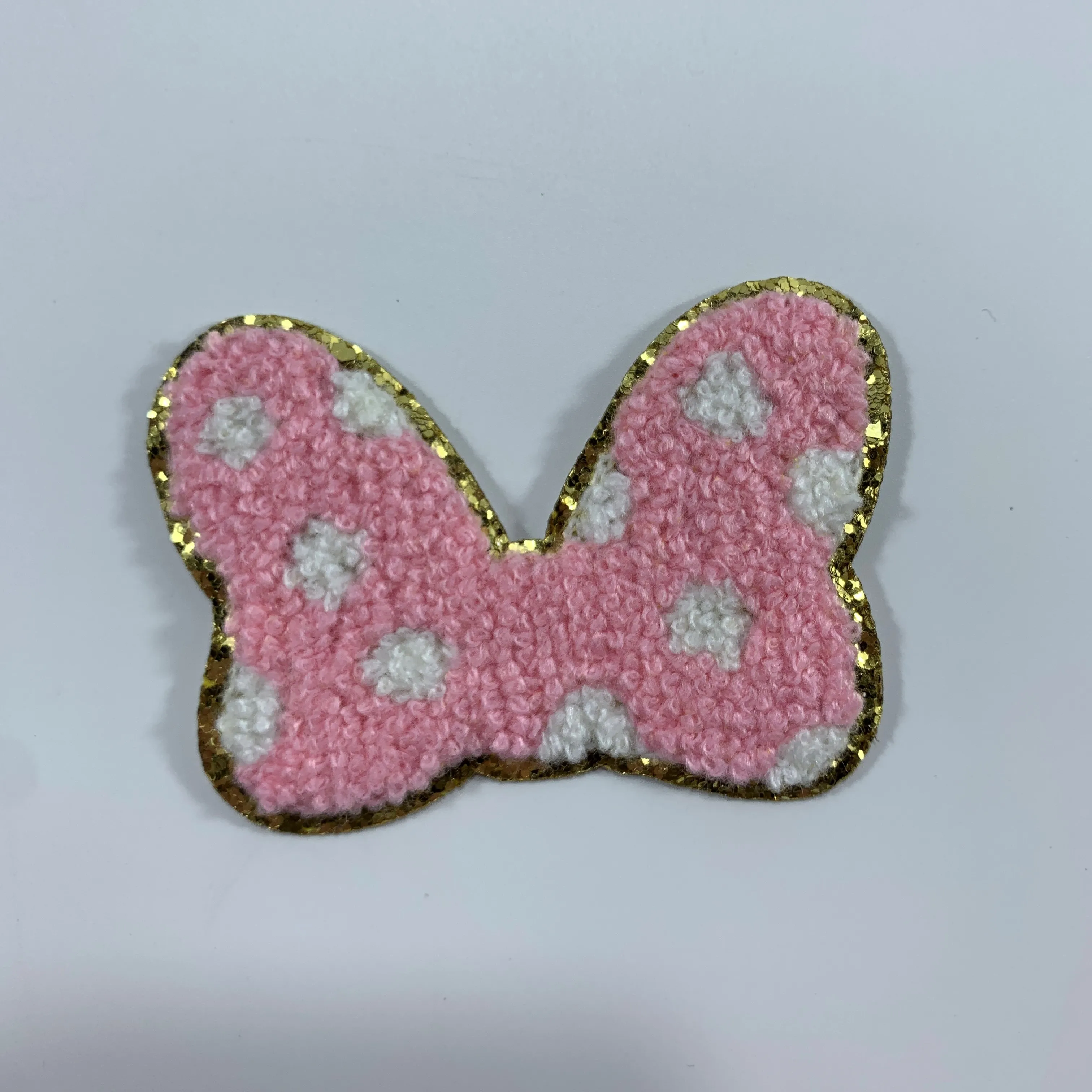 Colorful glitter gold rim Chenille Iron on Patches Embroidered patch rainbow bowknot heart sticker for cosmetic bags Applique