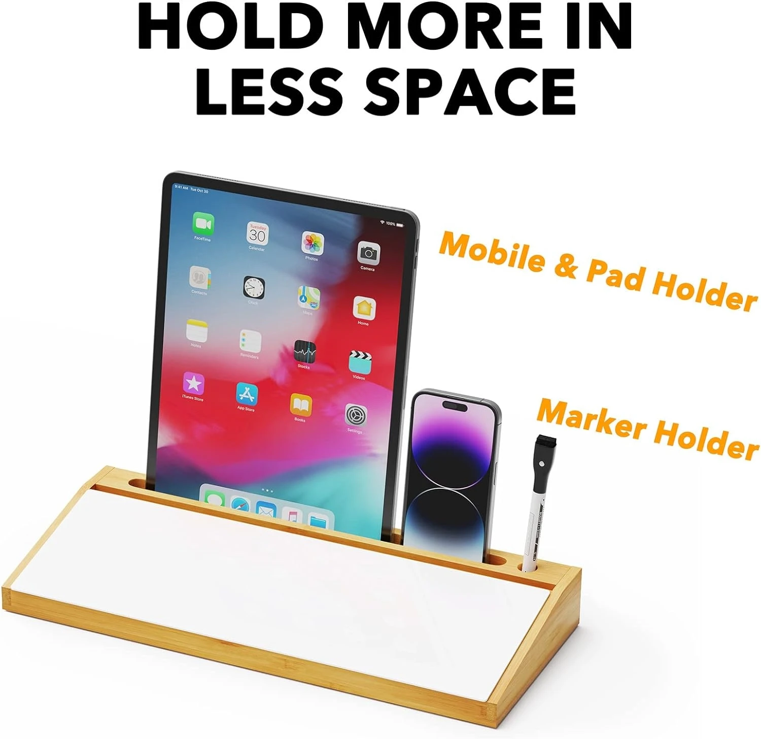 Bamboo Desktop Whiteboard with Organizer Box Office Desk Dry Erase White Board Holder Computer Keyboard Stand Pad for Office