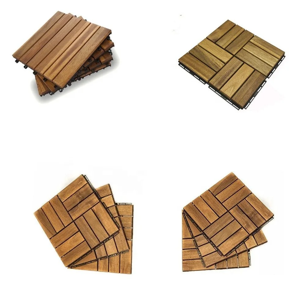 Acacia Wood Interlocking Deck Tiles, Plastic wood composite interlock deck tile or Plastic Decking Flooring Tiles B6638