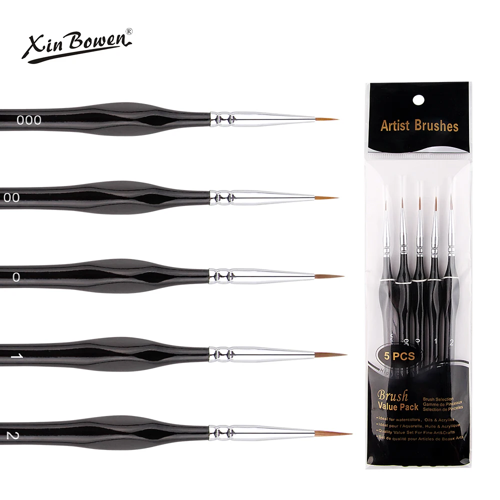 Xin Bowen Nail Art 5 Pieces Set Black Handle Detail Brush For Oil and Acrylic Details Painting Artist Paintbrushes Set