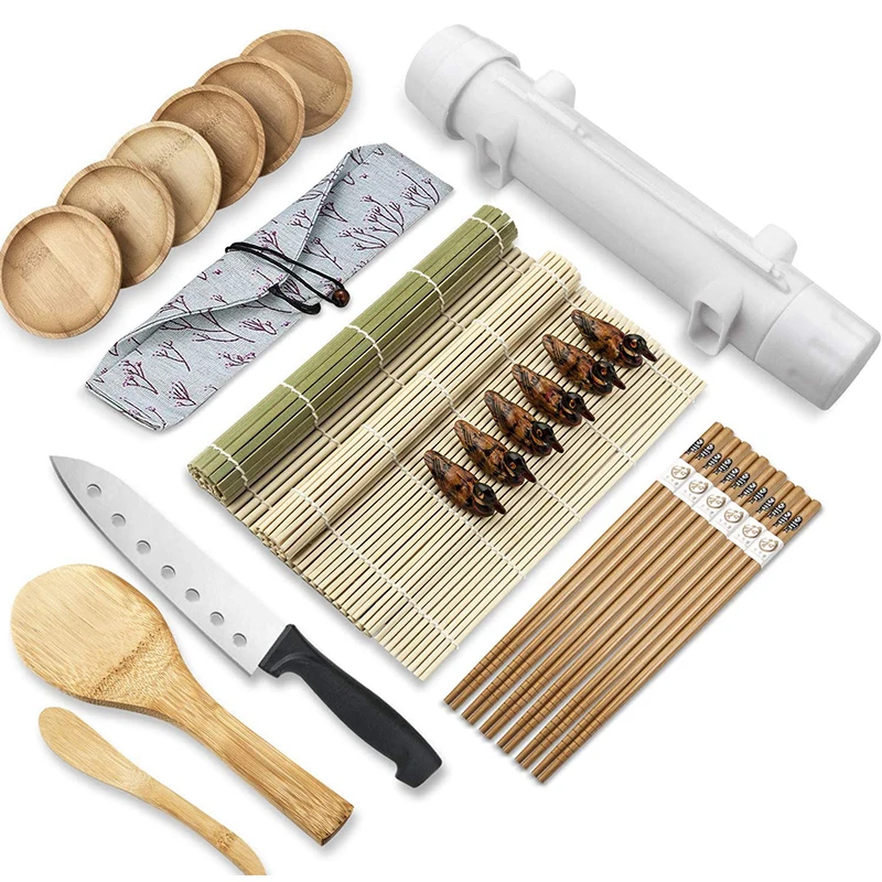  Amazon Hot Sale DIY 10 pcs Seaweed Rice Roll Tool Sushi Making Kit Bamboo Maker Equipment