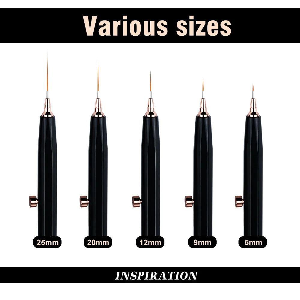 Custom New Gel Art Design Double End Rose Gold Metal Handle Nail Art Paint Brush Liner 3d Detail Nails Brush