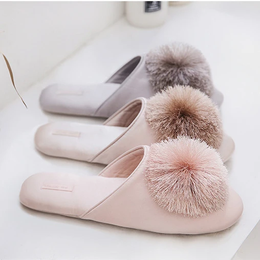New product non-slip waterproof tassel ball breathable female rubber bottom slippers
