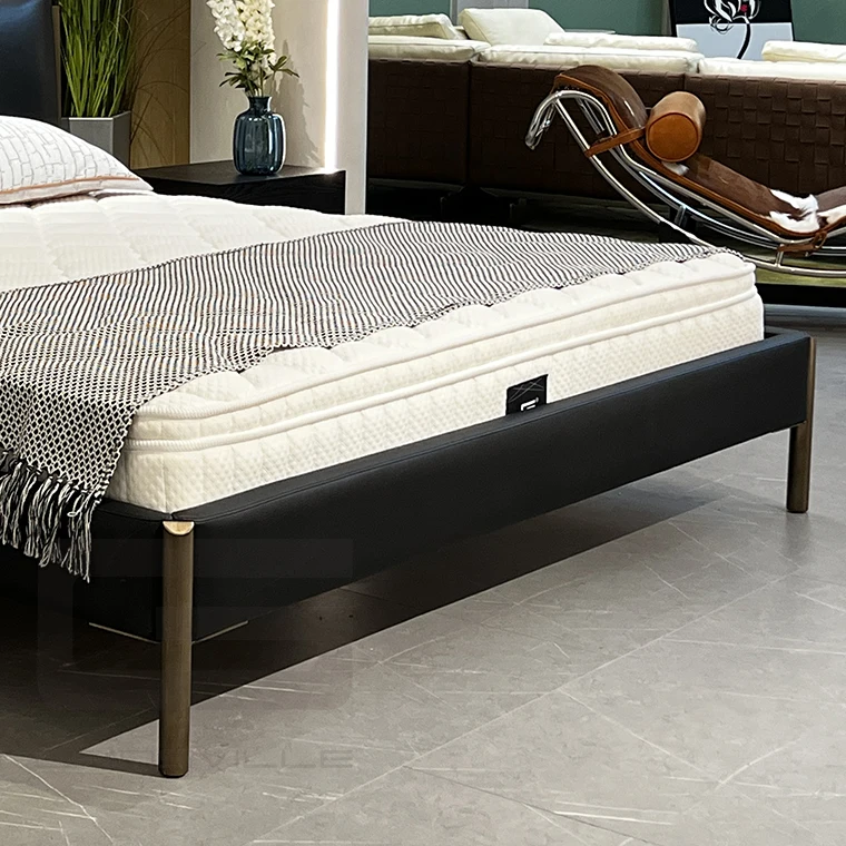 Italian design luxury modern leather back bed room set black 1.8 m double genuine leather bed