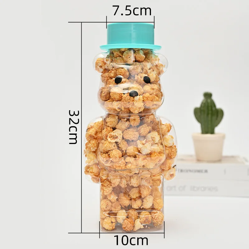 32cm wholesale thickened juice drinks bottle bear popcorn plastic jar transparent food grade cartoon creative bottle