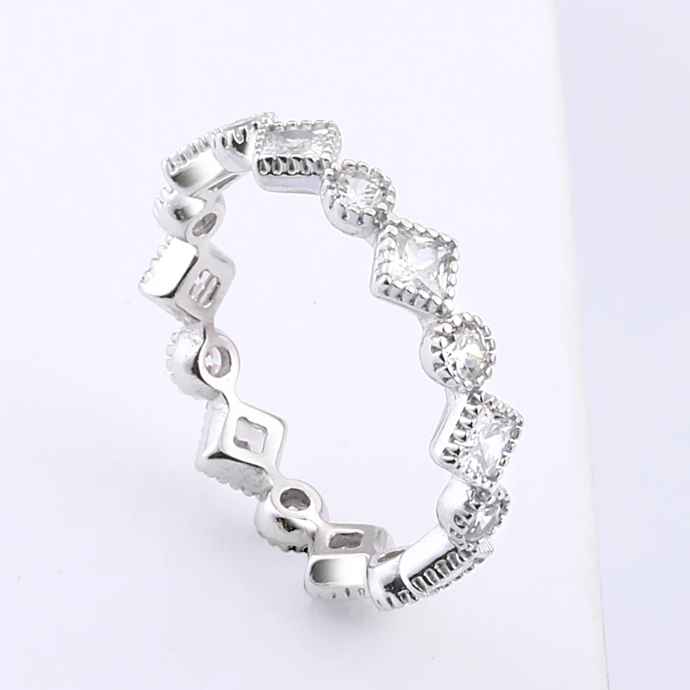 Handmade Silver Jewelry Rings Geometric CZ Sterling 925 Silver cheap stackable Eternity Ring Designs for Girls