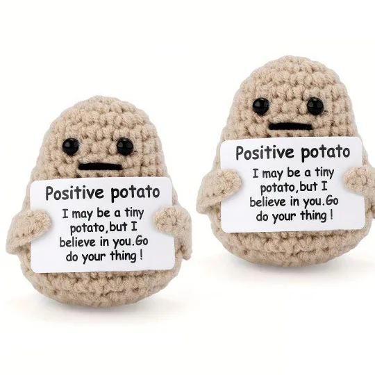 Cheer Gifts Crochet Positive Potato Affirmation Cards Pickled Cucumber Knit Crochet Emotional Support Pickle Doll Toy