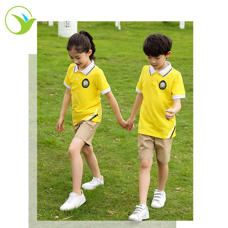 
2020 latest design jacket suit sportswear kids uniform pants track short pant uniform with school yellow polo t-shirt 
