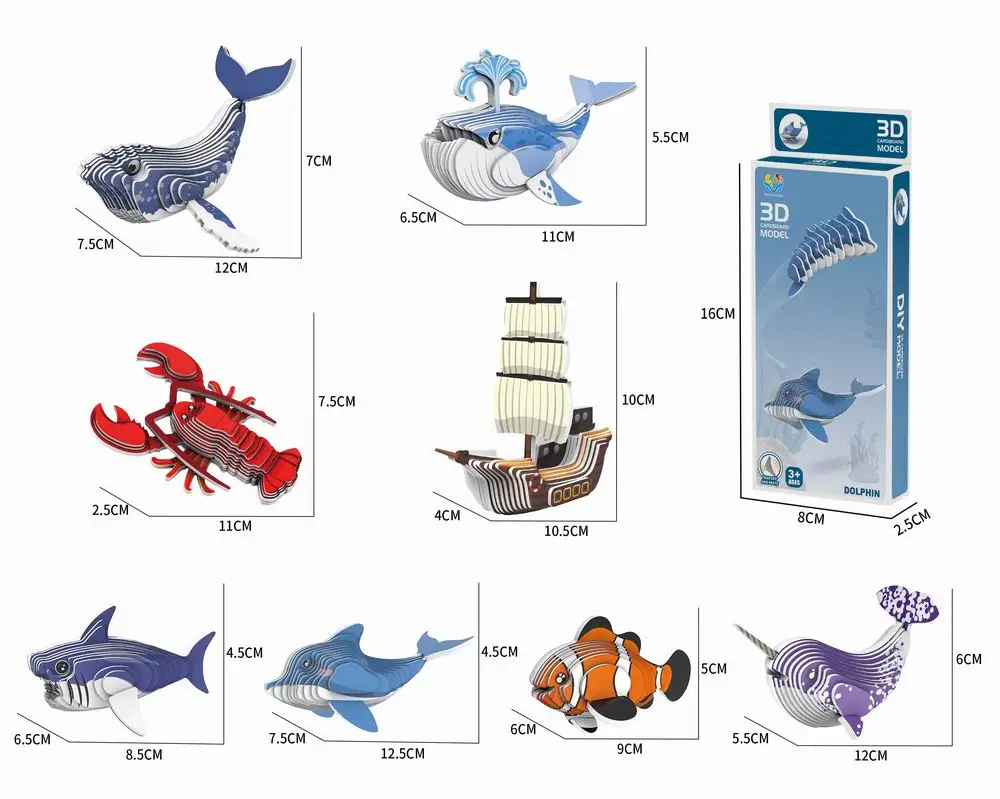 3d картонные Пазлы sea world на заказ рекламные головоломки с морскими животными игрушки-акулы производитель для детей
