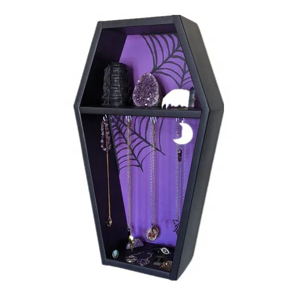 Handmade Wooden Coffin Shelves Wall Jewellery Display Case