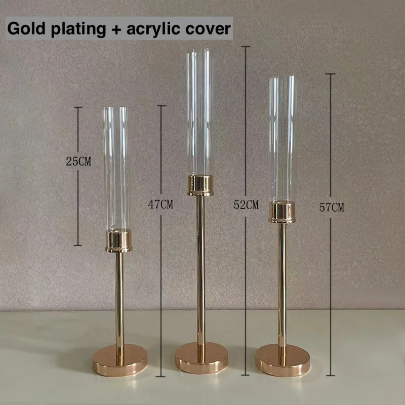 Wholesale Three Piece Set Candle Stand Gold Acrylic Candleholder Wedding Long Bulk Candles Stick