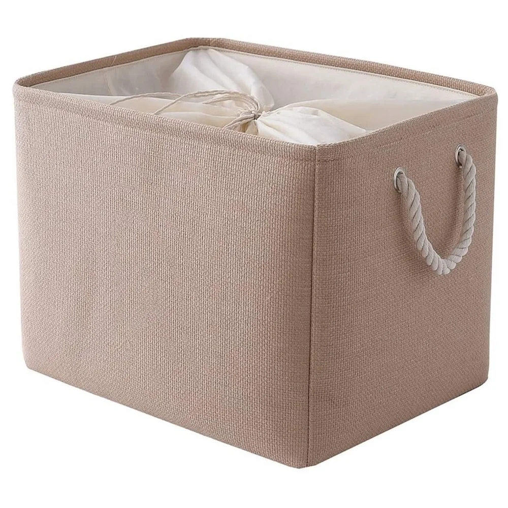 Drawstring Cover Storage Basket for Organizing Toys Closet Basket with Cotton Handles Durable Linen Cloth Decorative Basket