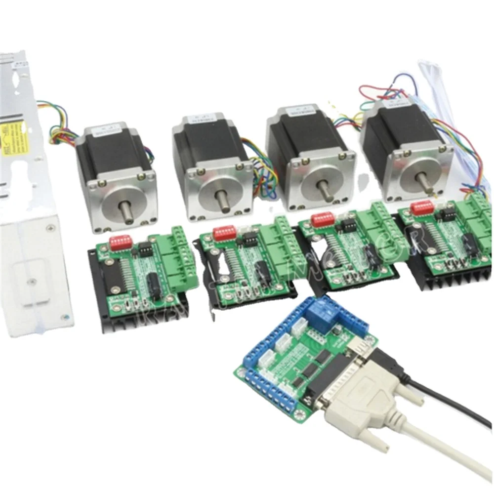 
EU 4 Axis Nema23 Stepper Motor CNC Controller Kit 270oz-in 76mm 3A Dual Shaft+TB6560 Driver+5 Axis Breakout Board for CNC Router 