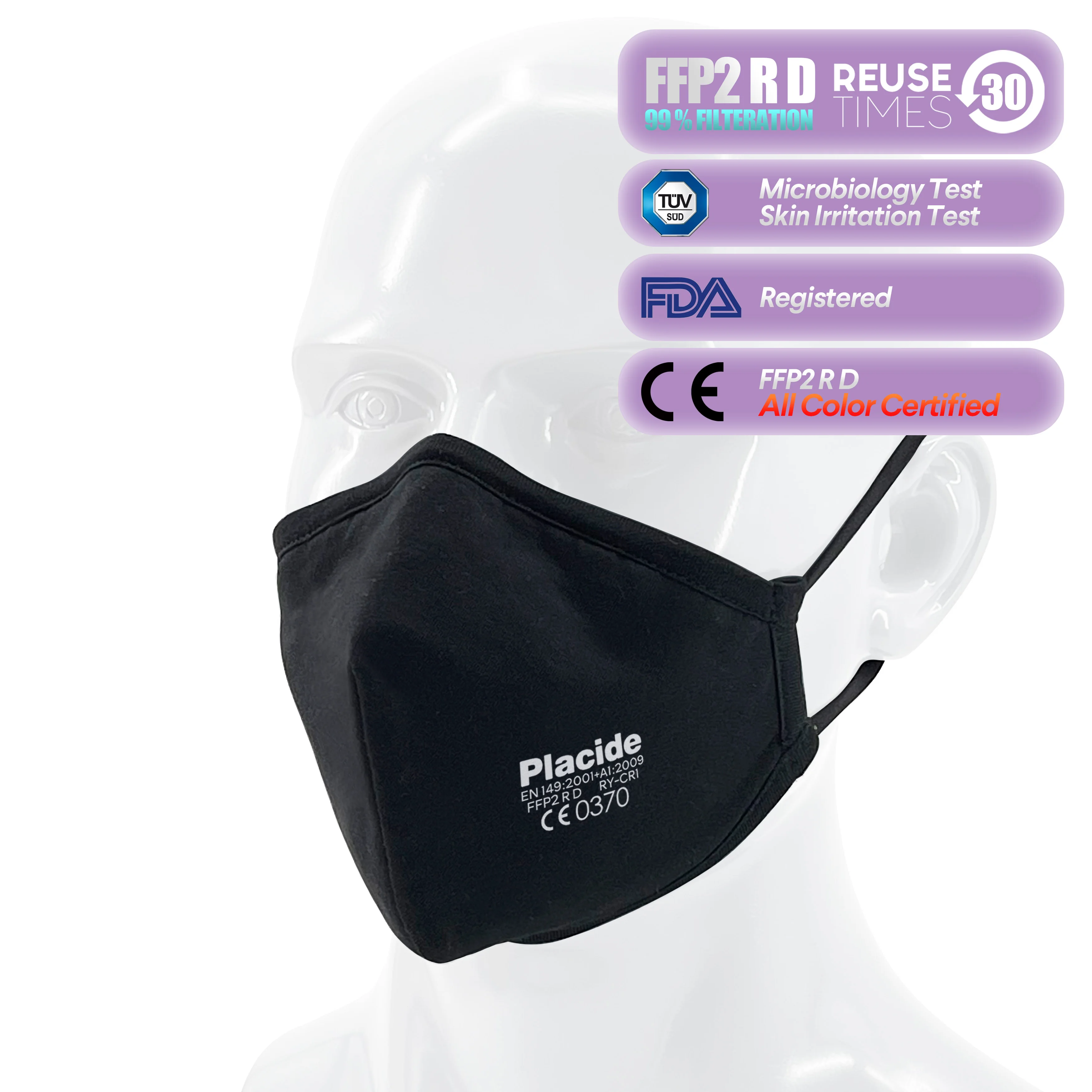 Wash Children Breathable Washable Black White Color Face Mask Nano Technology 99% filtering efficiency Cotton Cloth Reusable