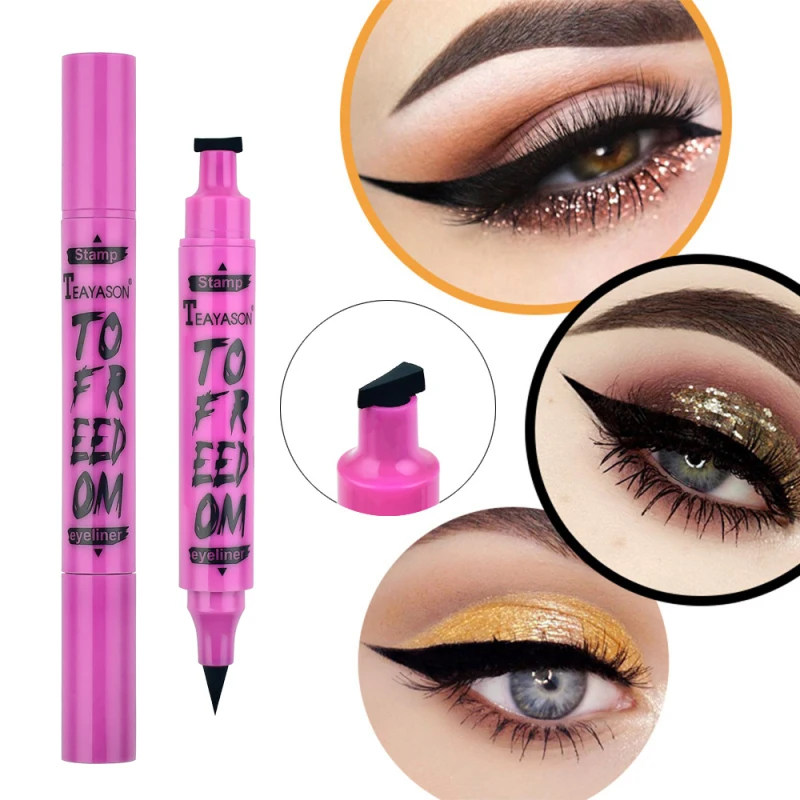 TEAYASON 2 in 1 Waterproof Eyeliner Double  Marker Triangle Seal Eyeliner BLACK Eyeliner Cosmetic