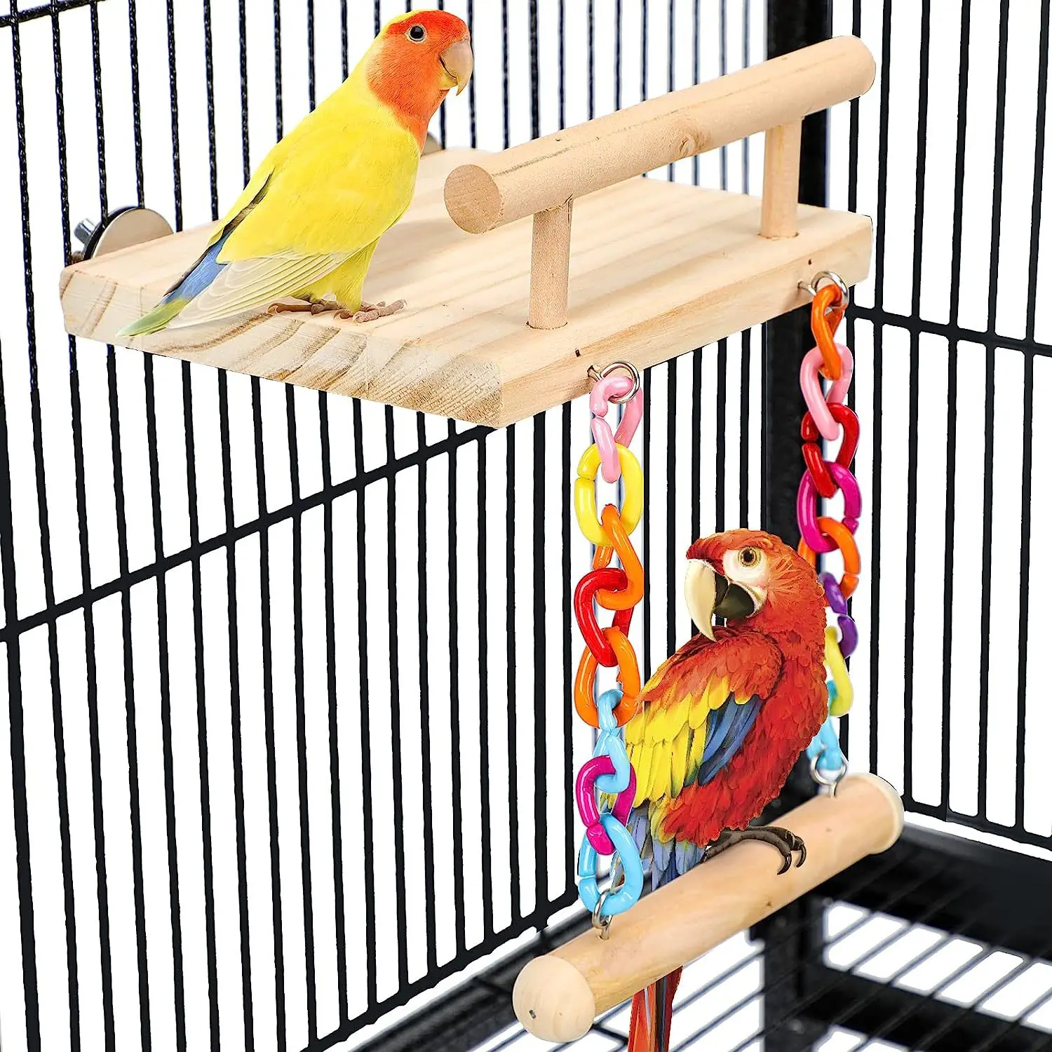 Bird Perches Cage Toys Parrot Wooden Platform Play Gyms Exercise Stands