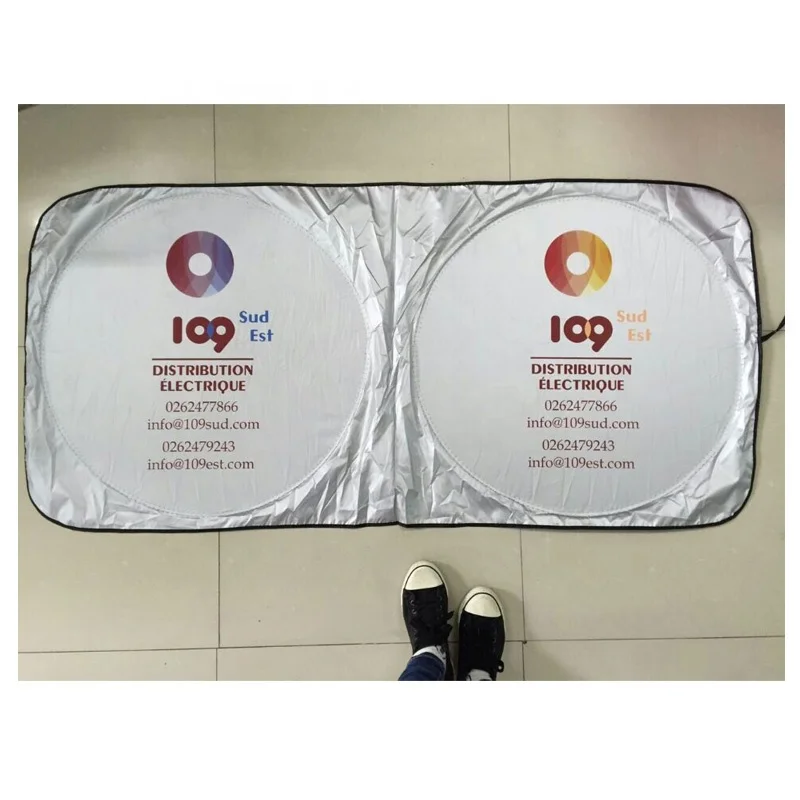 Promotion double circles tyvek folding car sunshades for front window