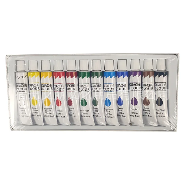 Acrylic paint 12ml*12 colors gouache watercolor paint wall painting acrylic paint wholesale