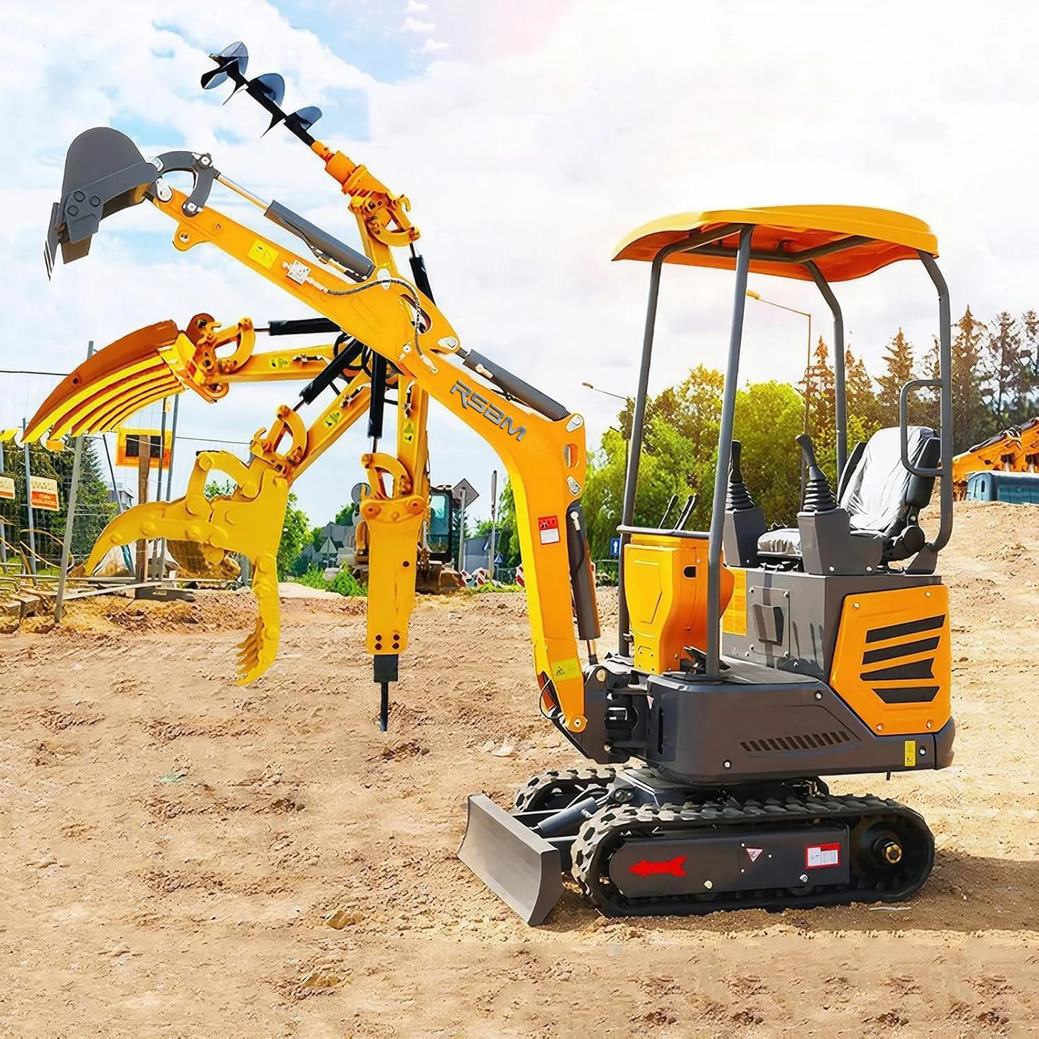 RSBM Mini Excavator Rake Attachments Tool Hydraulic Tilt Backhoe Excavator Attachment for Mini Excavator Deep Tilling land