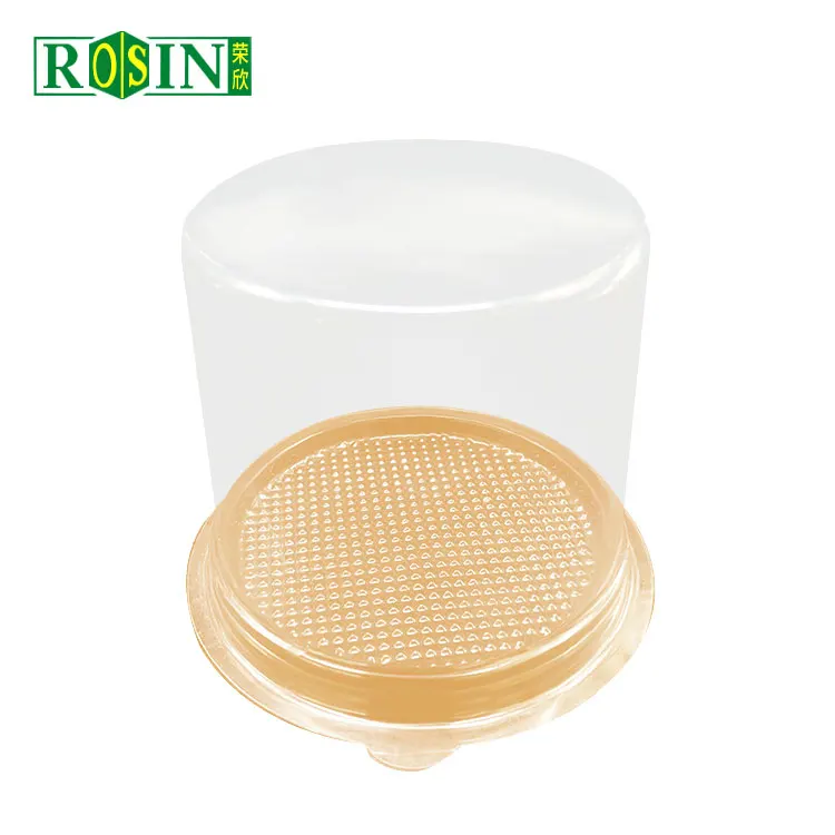 Custom PET Round Golden Cake Box Packaging Plastic Slice Cheesecake Container With Transparent Lid
