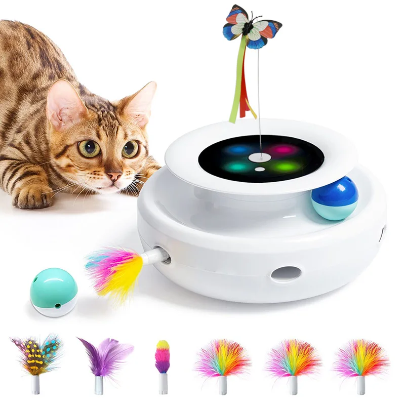 Wholesale 2022 360 Rotating Smart Ball Pet Teaser With Feather Multi-color Butterfly Interactive Cat Toys