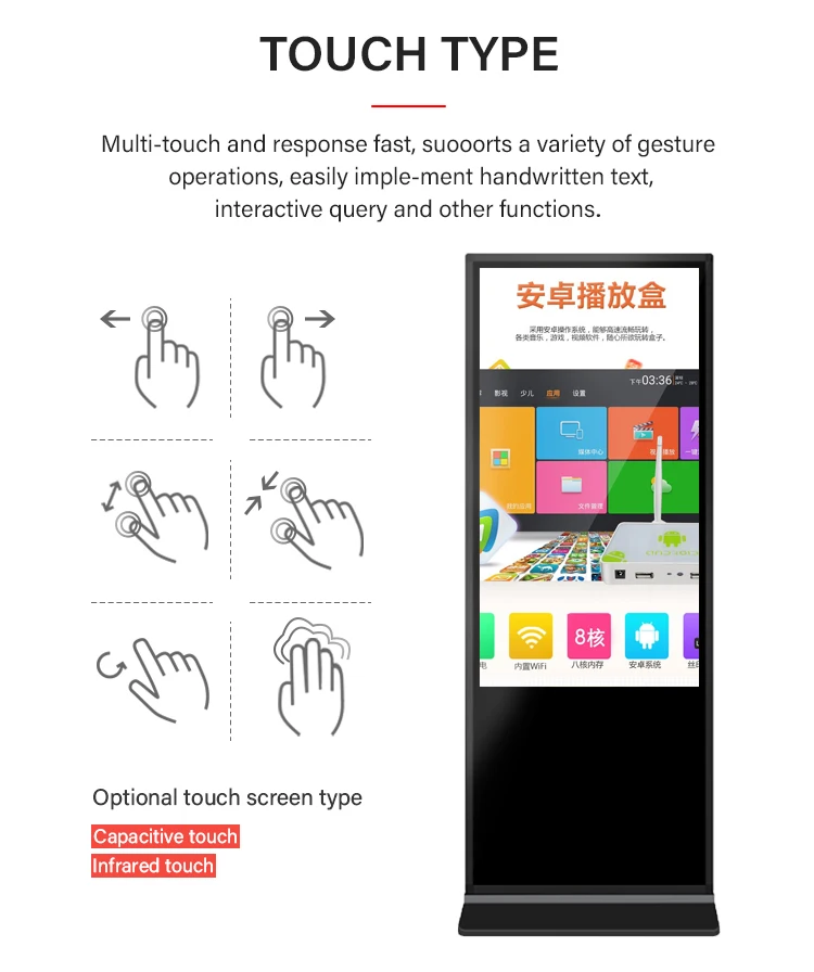 New Design Indoor 55 inch Screen Stand Kiosk Mall Digital Signage and Displays with Software
