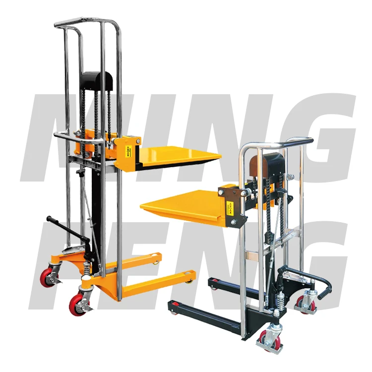 
mingfeng high quality Manual hand Hydraulic mobile Lift Tables cart with rolly Double Scissor 350kg for factory Workshop 