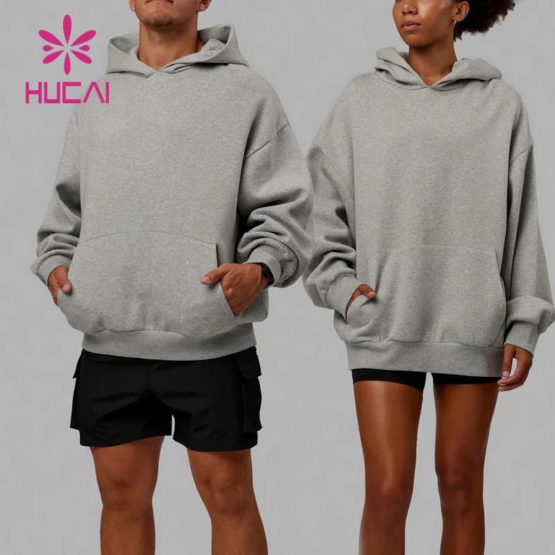 HUCAI OEM High Quality Manufacturers Men Fleece Cotton Polyester Custom logo Plain Men Sports Gym Oversized Unisex Hoodies