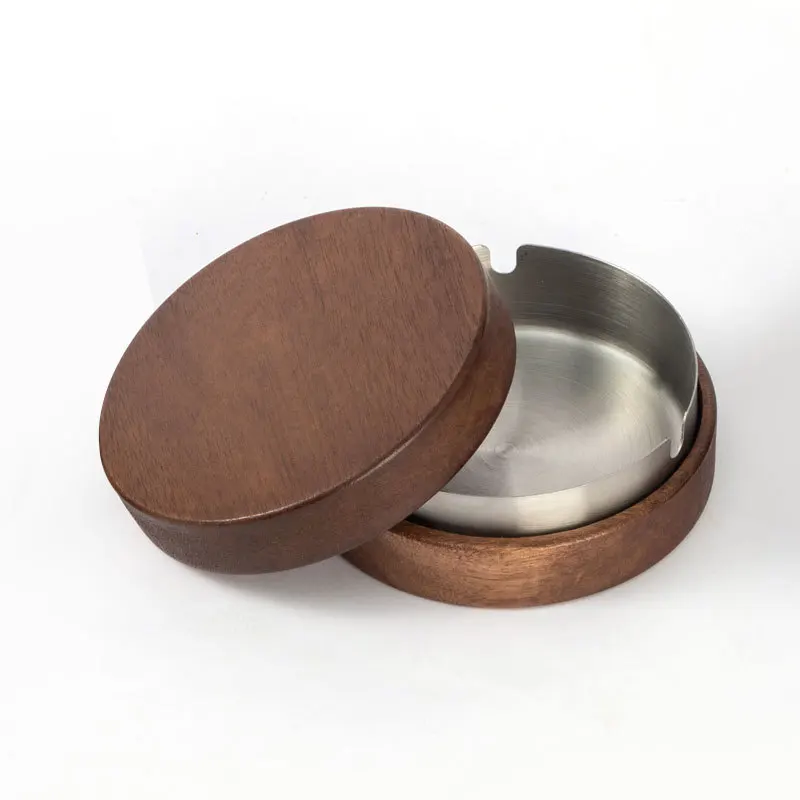 New Wholesale Custom Logo Ashtrays Creative Wooden Ashtray With Lid High-looking Office Household Ashtray