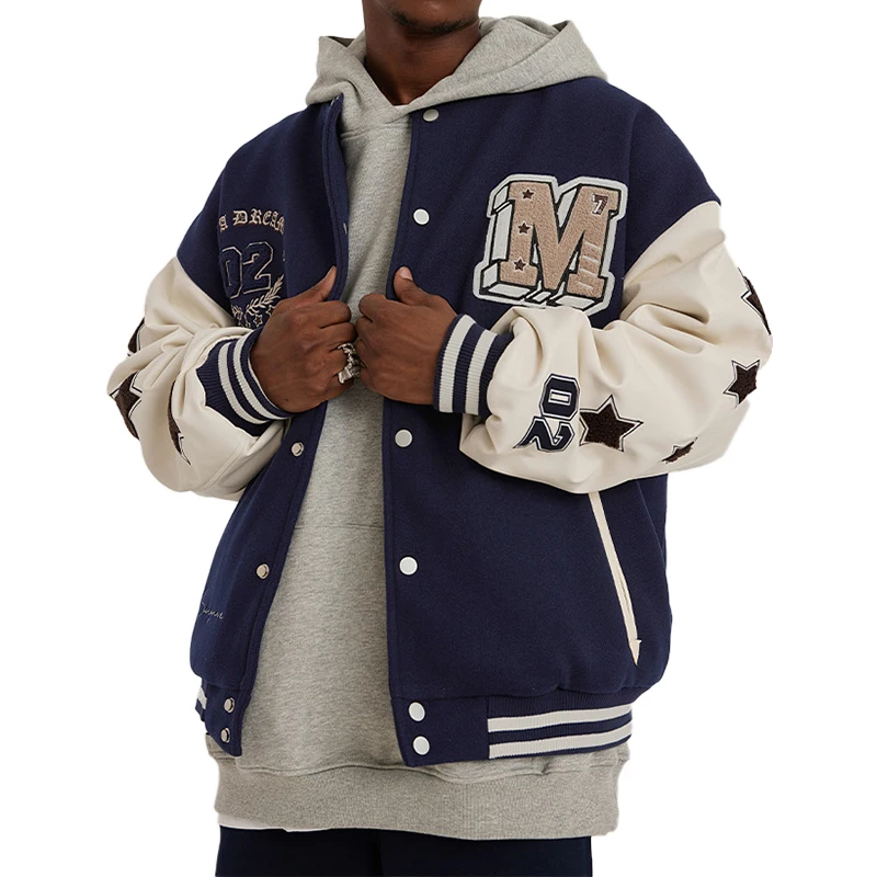 YALI Custom Stand Collar University Chenille Embroidery Vintage College Oversized varsity jacket for men
