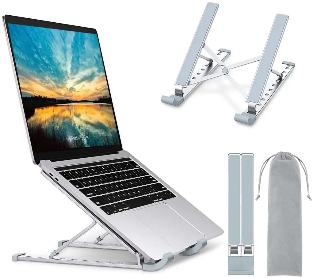 Home Office Ergonomic Foldable Portable Silver Adjustable Aluminum Alloy Folding Laptop Stand for Computer Table Desk