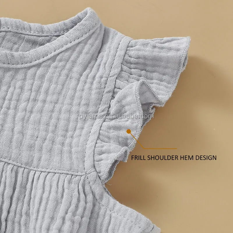 Frill Hem 100% Organic Cotton Muslin Sleeveless Baby Girls   Dress Skirt Dress