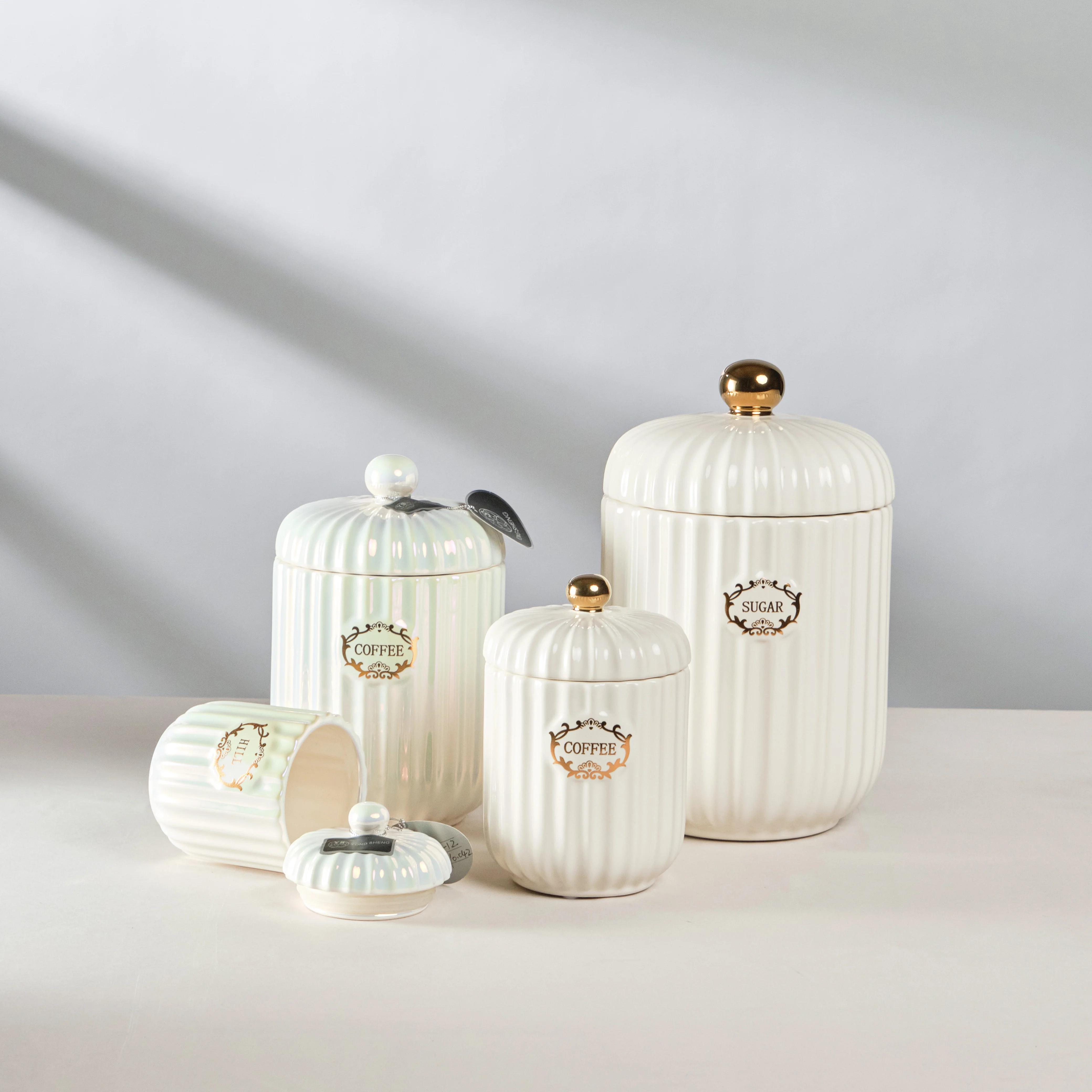 Luxury Kitchen Container Tea Modern Canister Customized Logo Ceramic storage Jar with lid