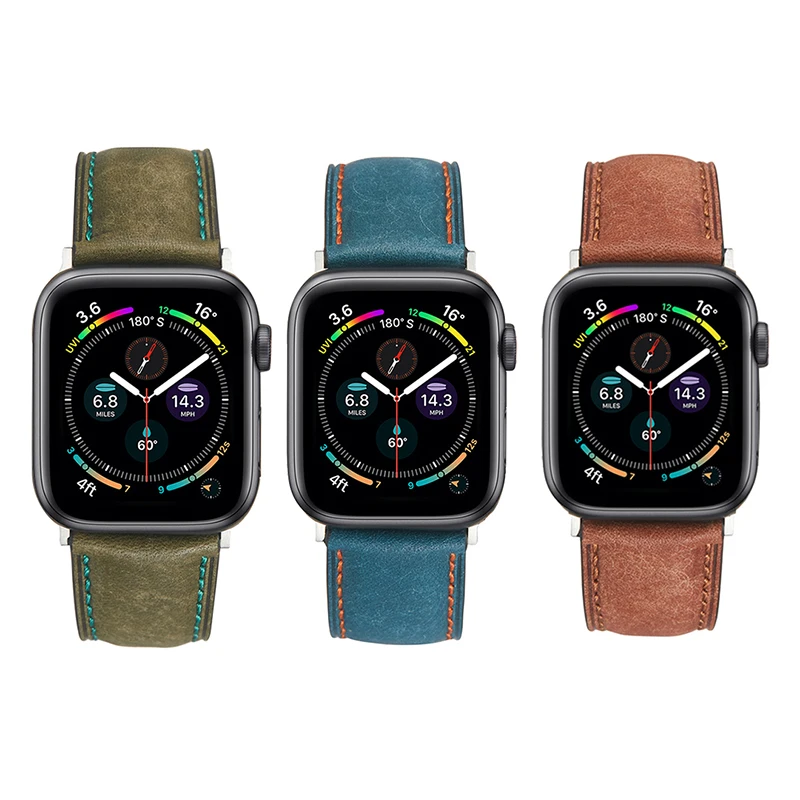 High Quality Italian Leather Strap Suitable For Apple Watch Bands Retro Cracked Retro Leather Smart Watch 38/42Mm Wholesale band