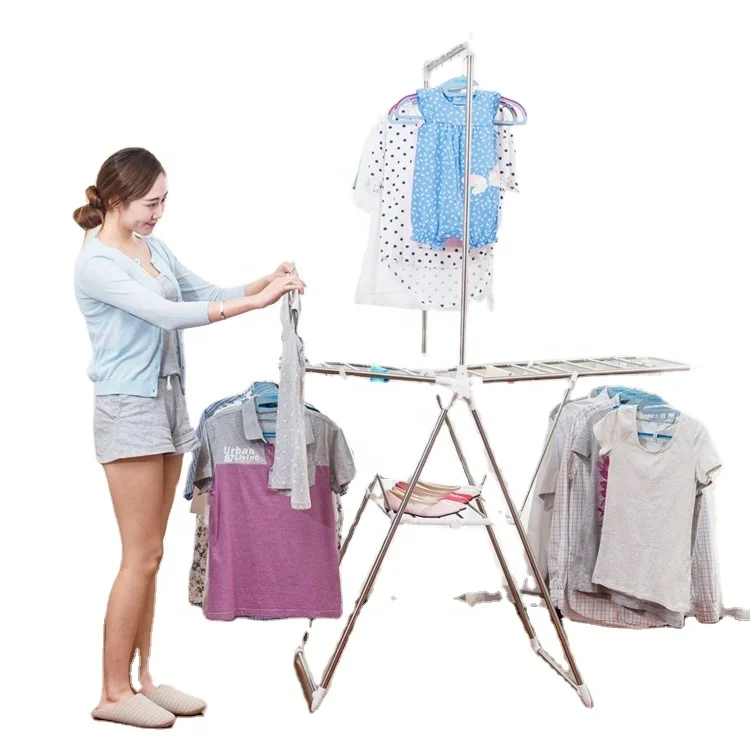 mounted metal foldable white baby clothes drying laundry rack hangers shelf