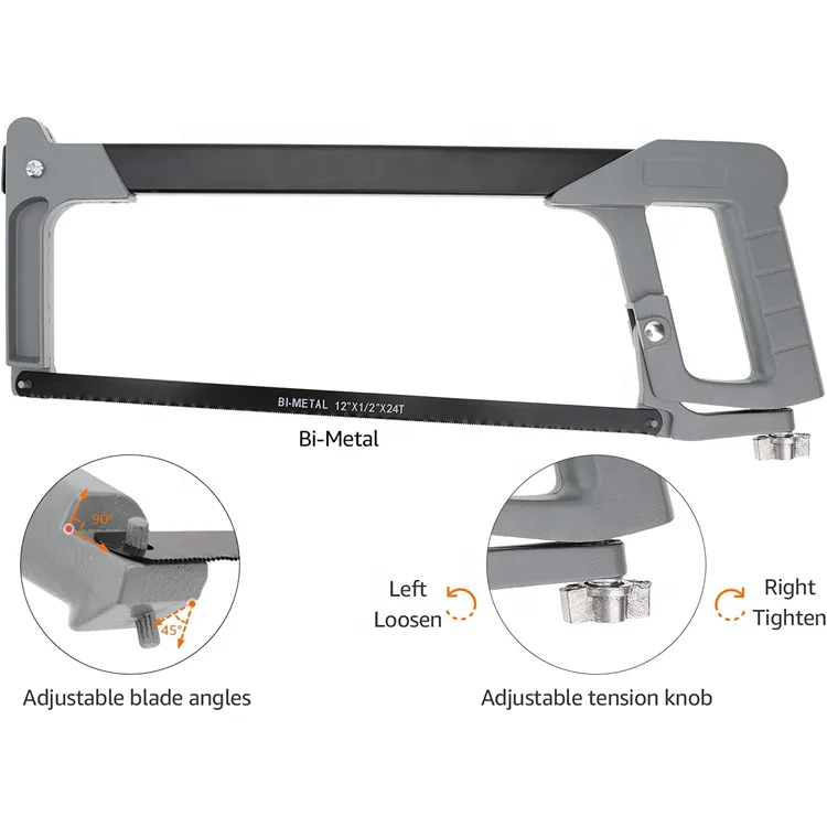 3pcs Aluminum Hacksaw Set with Bimetal Hacksaw Blade-24 TPI (6-inch, 8-inch and 12-inch) Sharp Hacksaw Cutting Machine DIY 24