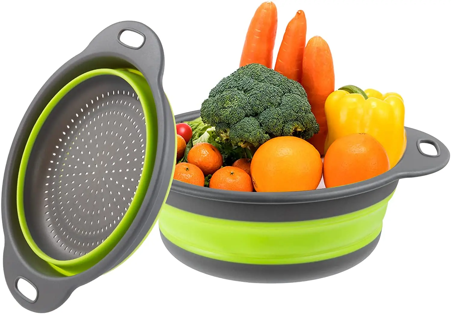 Collapsible Colander, Set of 2 Food Colander for Draining Fruits and Vegetables Silicone Kitchen Folding Water Strainer Basket