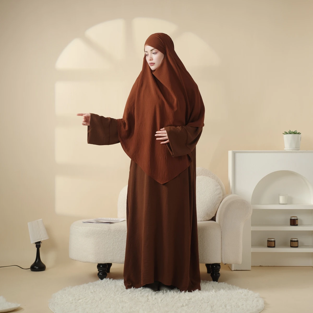 Jilbab for Muslim Women Hooded Abaya Kaftan Dress Hijab Loose Fit Arabic Islamic Prayer Robe New Crepe Set Khimar