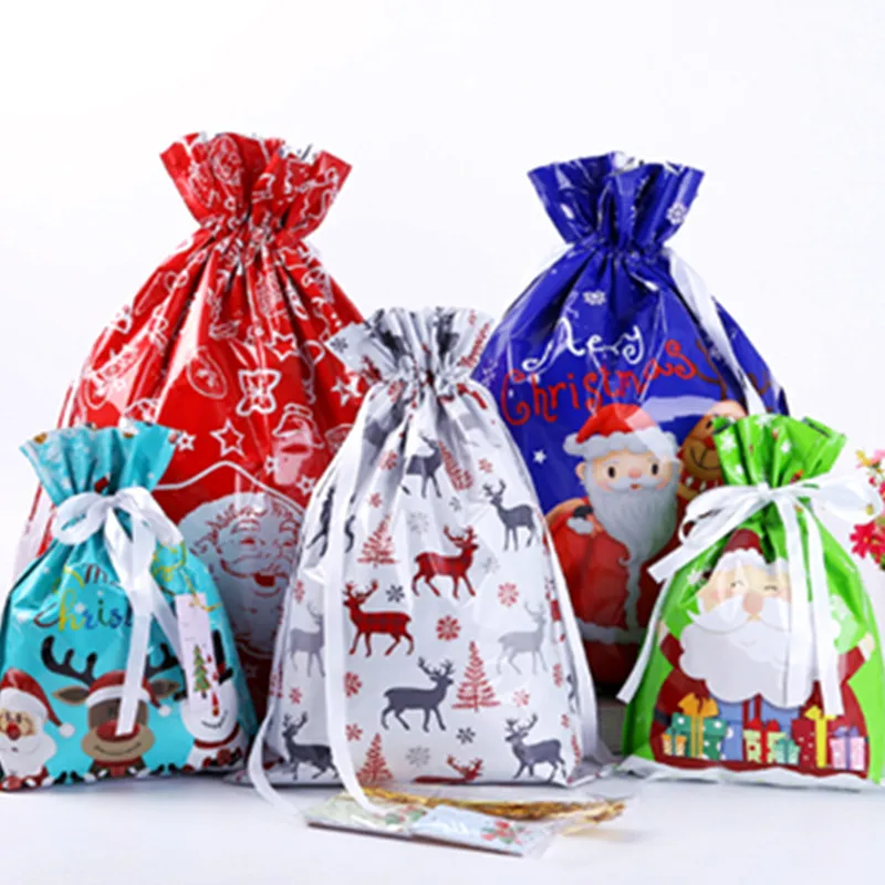 free sample plastic bags recyclable aluminum foil christmas drawstring plastic bags for gifts bag with logo