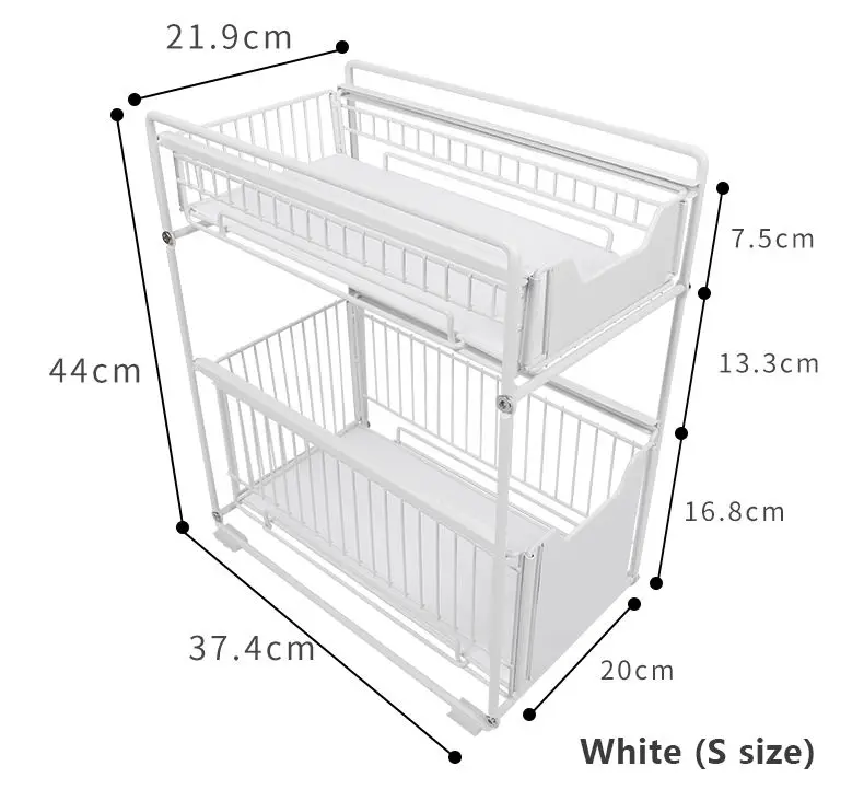 Retractable steel shelf 2-tier under sink cabinet sliding basket organizer