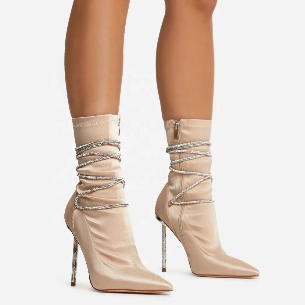 black strap diamond stiletto heel pointed  toe  lycra ankle sock dress boots  for women and  laddies women ankle boots