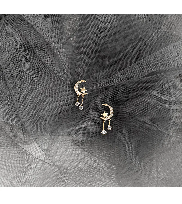  Горный хрусталь золото ювелирные изделия с рисунком «Луна» «Звезды Подвесные серьги-гвоздики высокого качества 925 серебряные серьги 18K позолоченные посеребренные