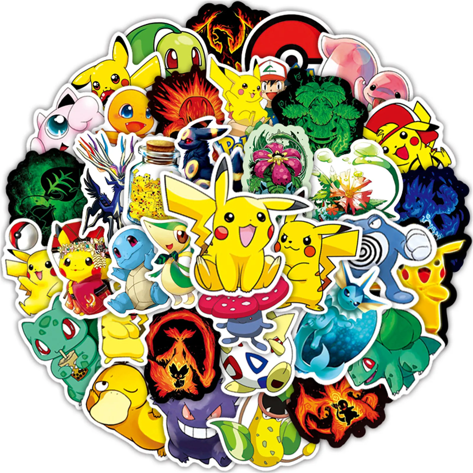 50pcs Poke-mon Pikachu Japanese Anime Manga Decal Trendy Stickers for Water Bottles Suite Case Laptop Anime Stickers Cartoon Map